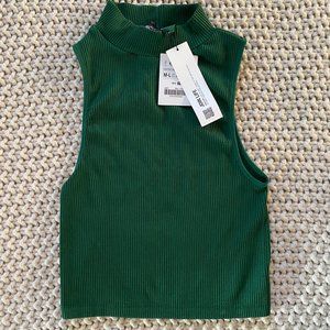 ZARA Green Sleeveless Ribbed Mock Neck Crop Top